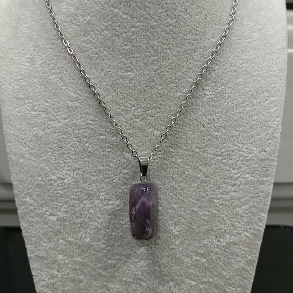 Amethyst Necklace Natural Gemstone Crystal Pendant Stainless-Steel Chain Purple - Picture 13 of 17
